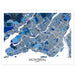 Map of Montreal, Quebec in blue and gray tones on a white background