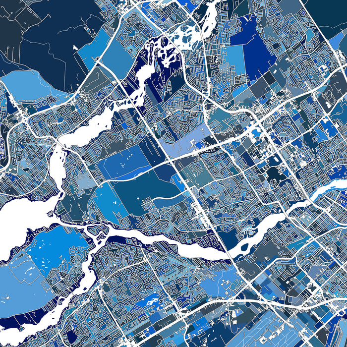 Map of a city with blue and white colors
