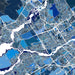 Map of a city with blue and white colors