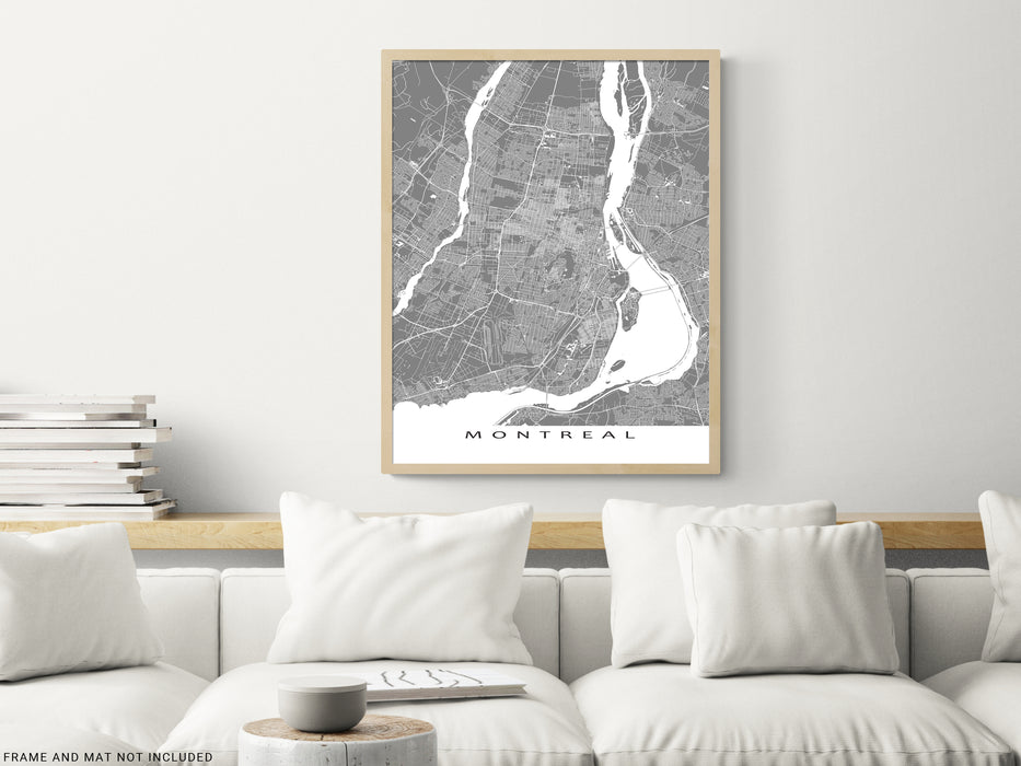 Montreal, Quebec, Canada map print with city streets and roads designed by Maps As Art.