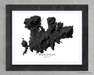 Mykonos Greece island map print with a black and white 3D topographic design by Maps As Art.