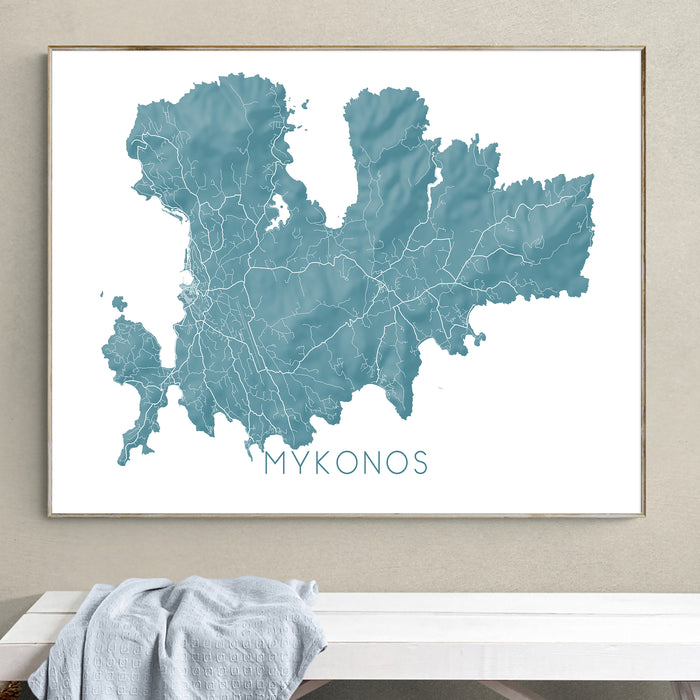 Mykonos Wall Art Print: Colourful Greek Island Topographic Map Poster