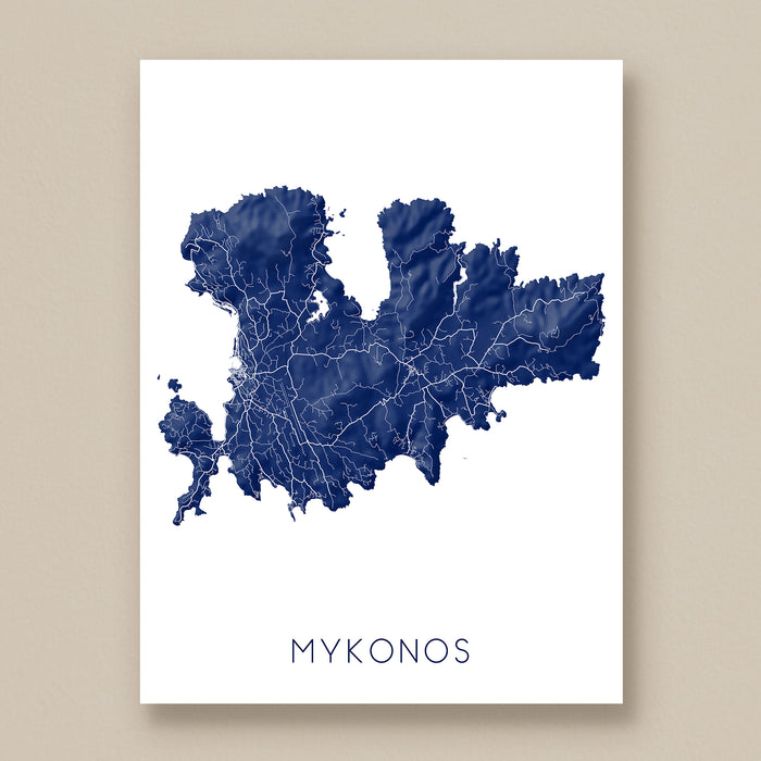 Mykonos Wall Art Print: Colourful Greek Island Topographic Map Poster