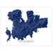 Map of Mykonos in dark blue on a white background