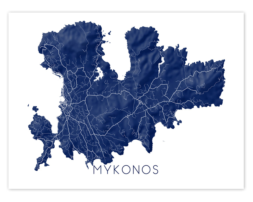 Mykonos Island Map Wall Art Print Poster, 3D Topographic Greek Island Maps, Chora Greece
