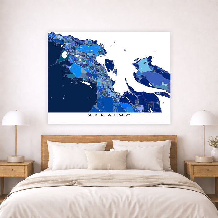 Nanaimo City Street Map Print: Blue Geometric Wall Art Poster, Vancouver Island Canada