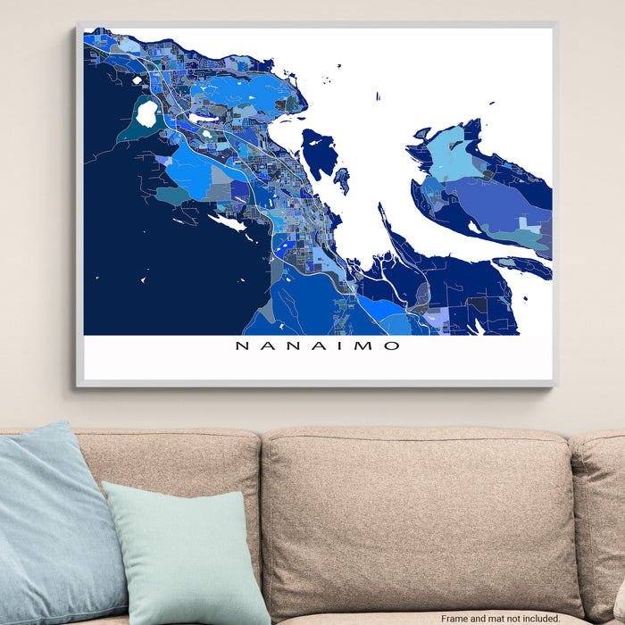 Nanaimo City Street Map Print: Blue Geometric Wall Art Poster, Vancouver Island Canada