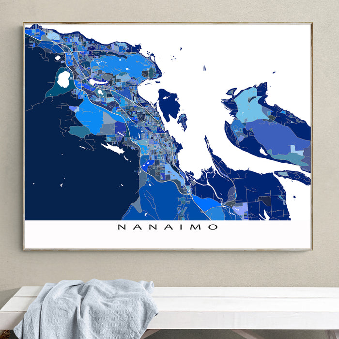 Nanaimo City Street Map Print: Blue Geometric Wall Art Poster, Vancouver Island Canada