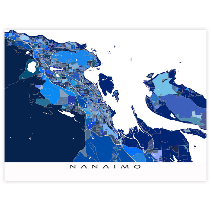 Nanaimo City Street Map Print: Blue Geometric Wall Art Poster, Vancouver Island Canada