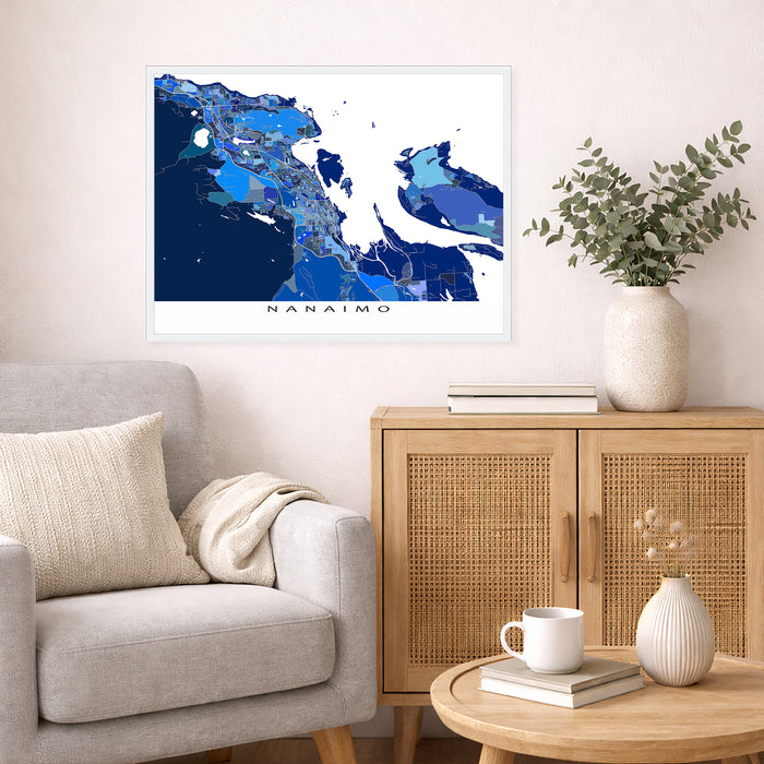 Nanaimo City Street Map Print: Blue Geometric Wall Art Poster, Vancouver Island Canada