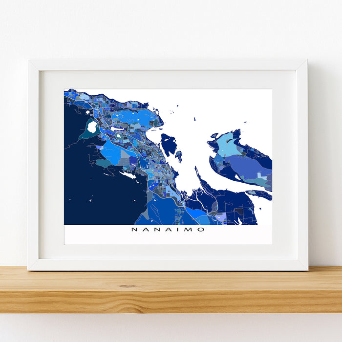 Nanaimo City Street Map Print: Blue Geometric Wall Art Poster, Vancouver Island Canada