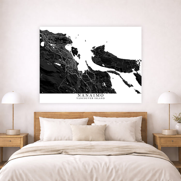 Nanaimo City Street Map Print: Black and White Wall Art Poster, Vancouver Island BC Canada