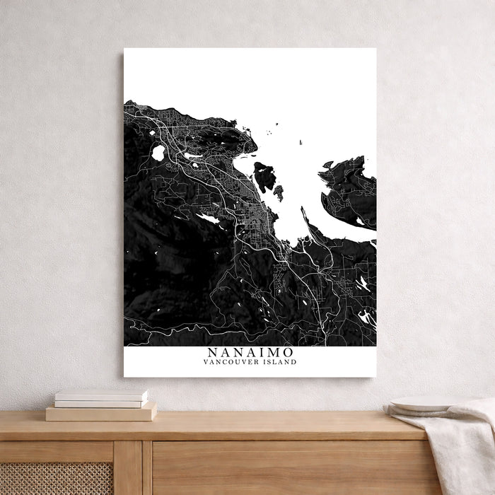 Nanaimo City Street Map Print: Black and White Wall Art Poster, Vancouver Island BC Canada