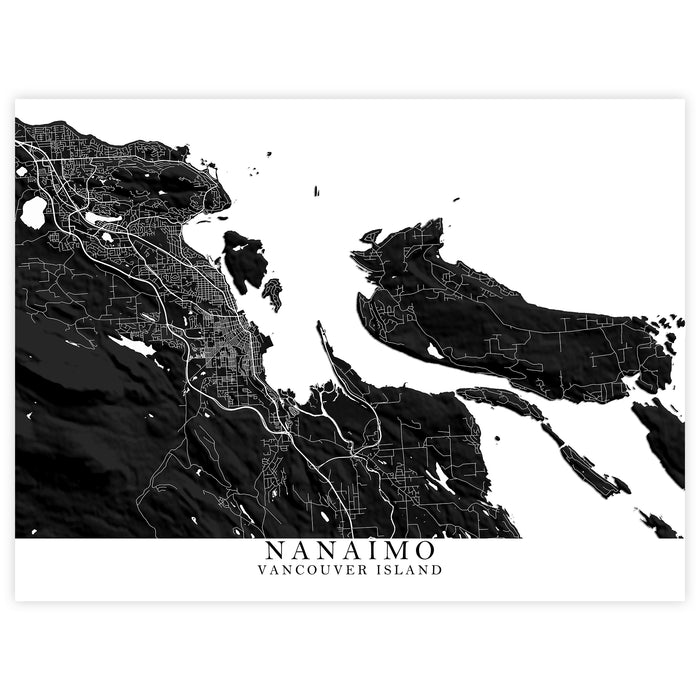 Nanaimo City Street Map Print: Black and White Wall Art Poster, Vancouver Island BC Canada