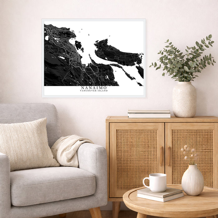 Nanaimo City Street Map Print: Black and White Wall Art Poster, Vancouver Island BC Canada