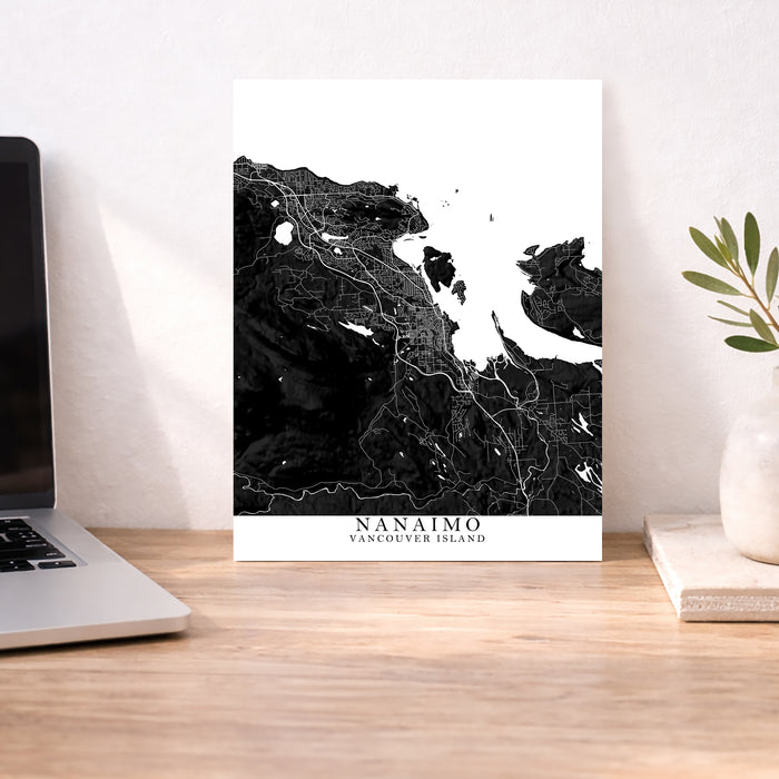Nanaimo City Street Map Print: Black and White Wall Art Poster, Vancouver Island BC Canada