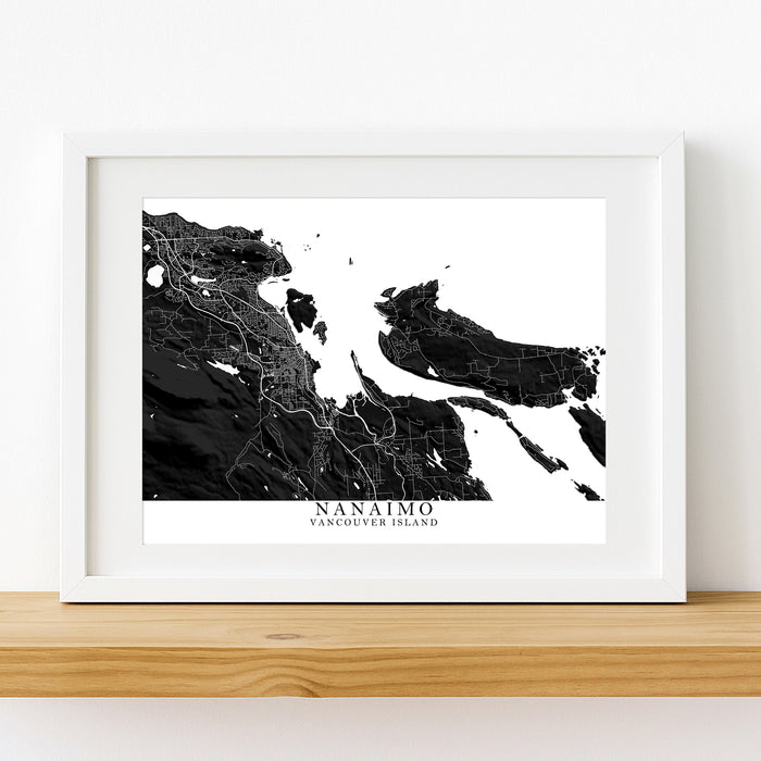 Nanaimo City Street Map Print: Black and White Wall Art Poster, Vancouver Island BC Canada