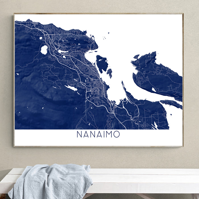 Nanaimo City Wall Art Print: Topographic Street Map of Nanaimo Vancouver Island Poster