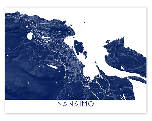 Nanaimo city street map with a topographic design by Maps As Art.