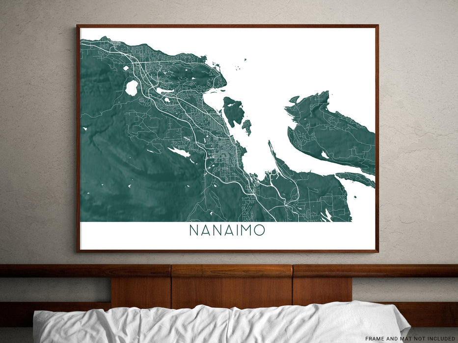 Nanaimo city street map with a topographic design by Maps As Art.