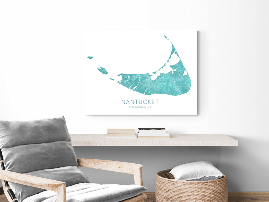 Nantucket island map print with a turquoise topographic design by Maps As Art.