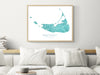 Nantucket island map print with a turquoise topographic design by Maps As Art.