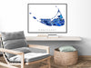 Nantucket map print in a blue shapes design by Maps As Art.