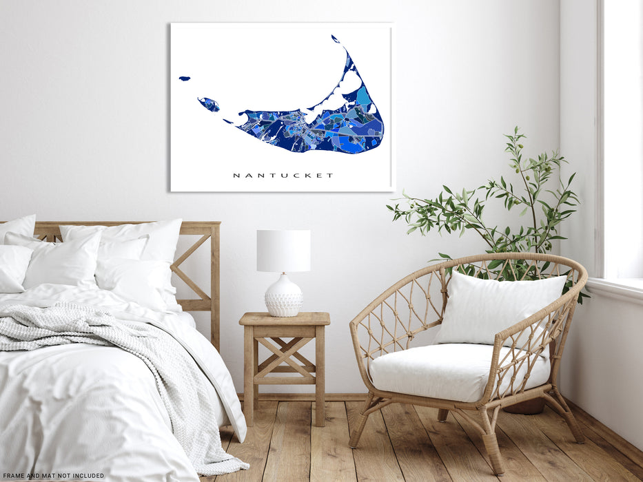 Nantucket map print in a blue shapes design by Maps As Art.