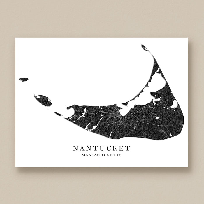 Map of Nantucket, Massachusetts on a beige background