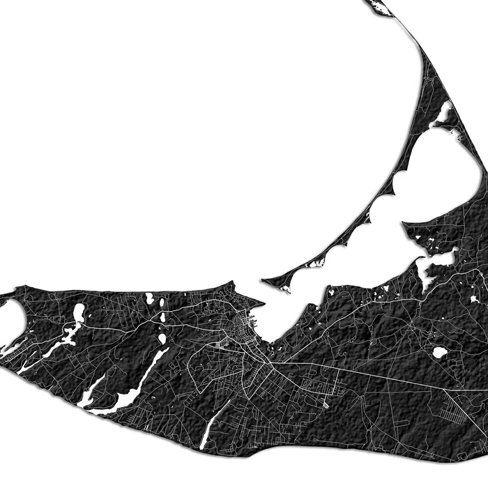 Black and white map of a coastal area with intricate details