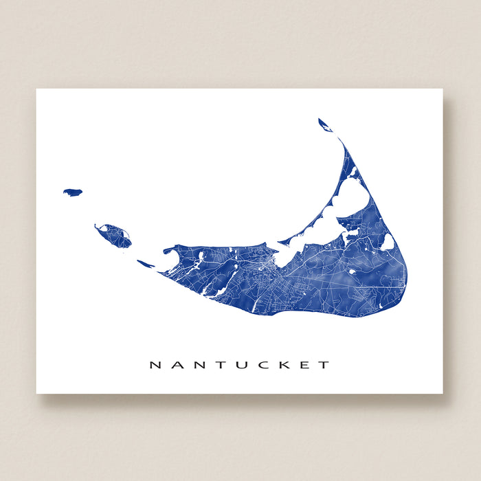 Map of Nantucket in blue on a white background