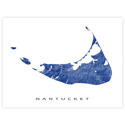 Map of Nantucket in blue on a white background