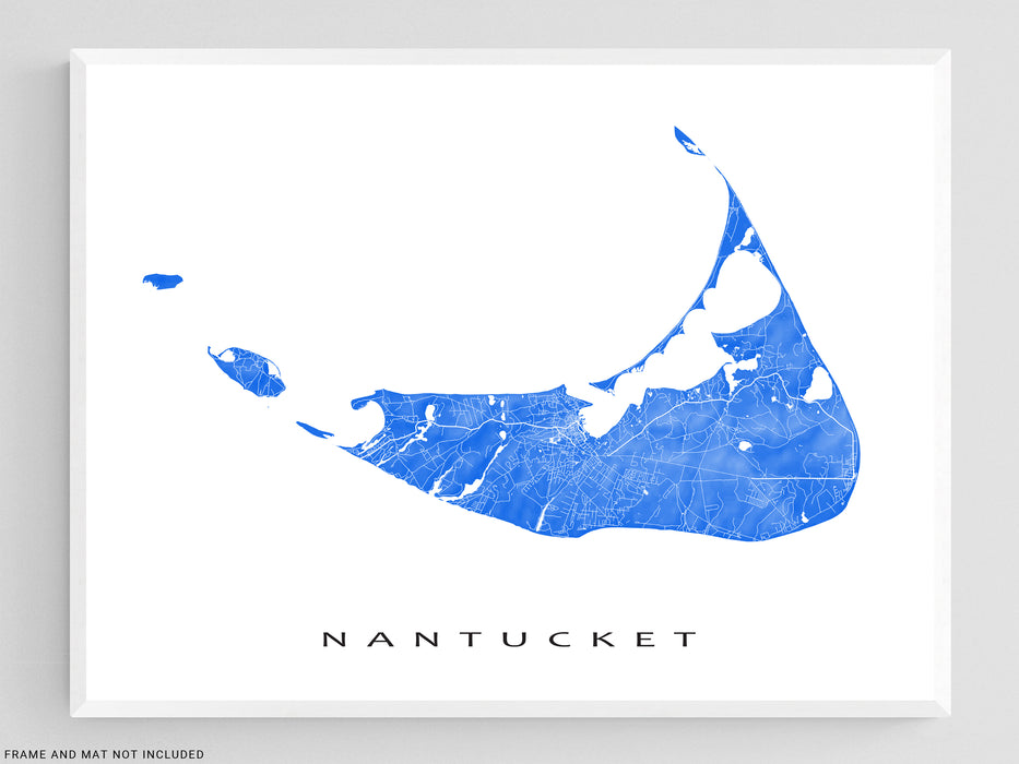 Nantucket Map Print Poster, Massachusetts, New England Island Wall Art
