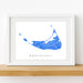 Framed map of Nantucket on a white wall