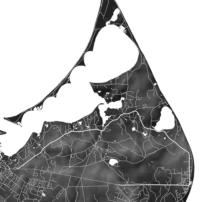 Black and white map of a coastal area with intricate details on a white background