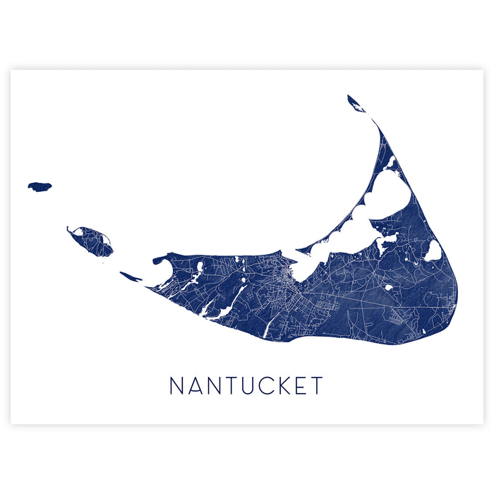 Map of Nantucket in blue on a white background