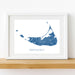 Framed map of Nantucket on a white wall