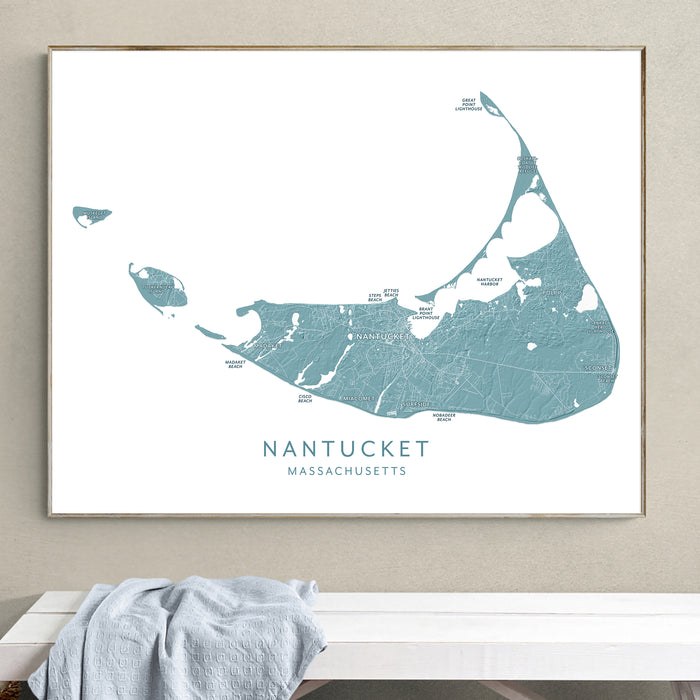 Nantucket Map Print: Labeled New England Island Wall Art Poster