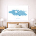 Bedroom with a map of Nassau on the wall above a bed.