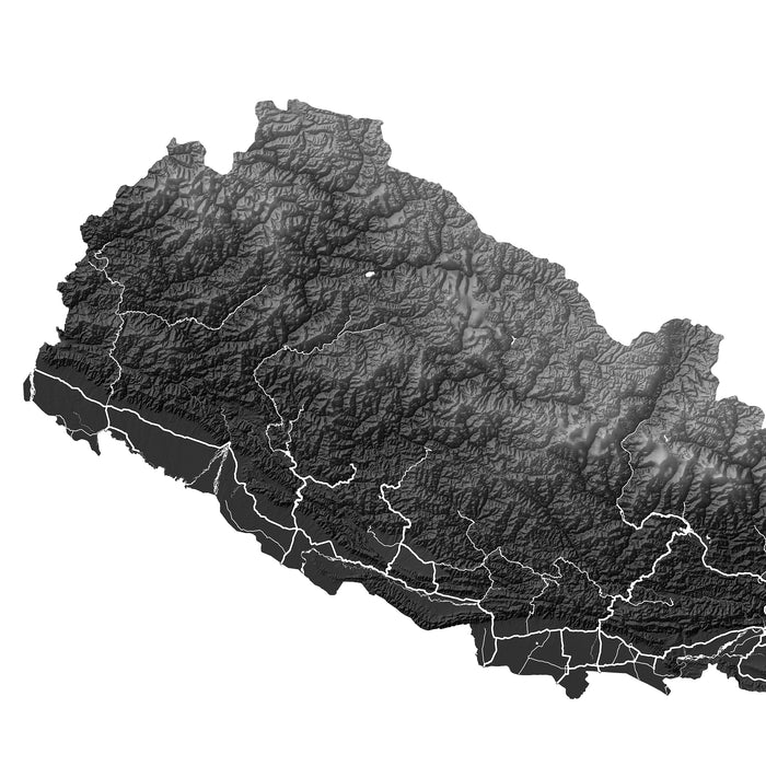 Topographic map of Nepal with elevation shading