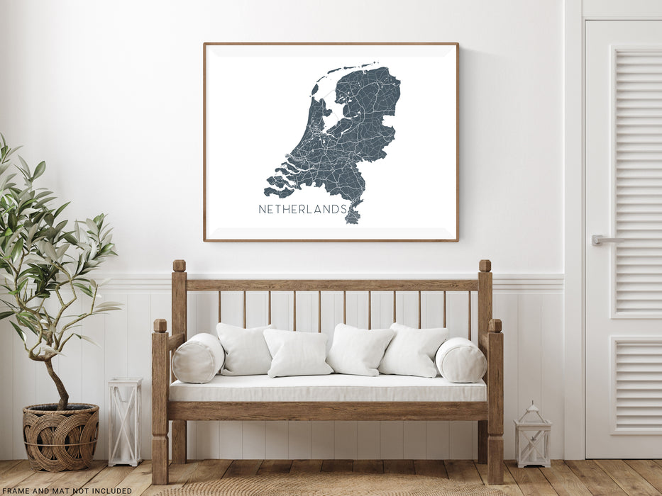 Netherlands country map print with a 3D topographic design by Maps As Art.