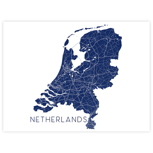 Map of the Netherlands in navy blue on a white background