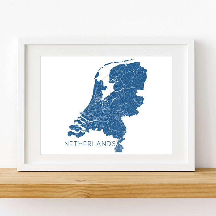 Framed map of the Netherlands on a white background