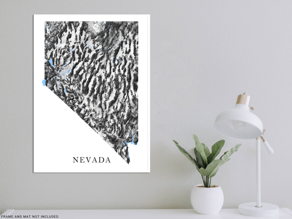 Nevada Map Print Poster - Black and White Nevada Wall Art Prints, NV State Maps, Las Vegas