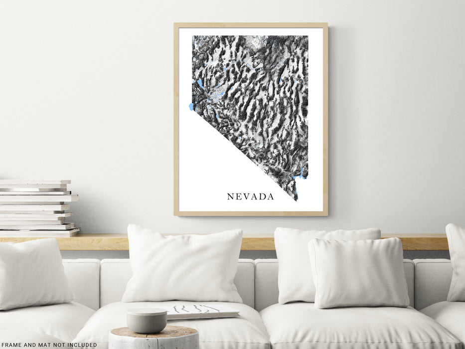 Nevada Map Print Poster - Black and White Nevada Wall Art Prints, NV State Maps, Las Vegas