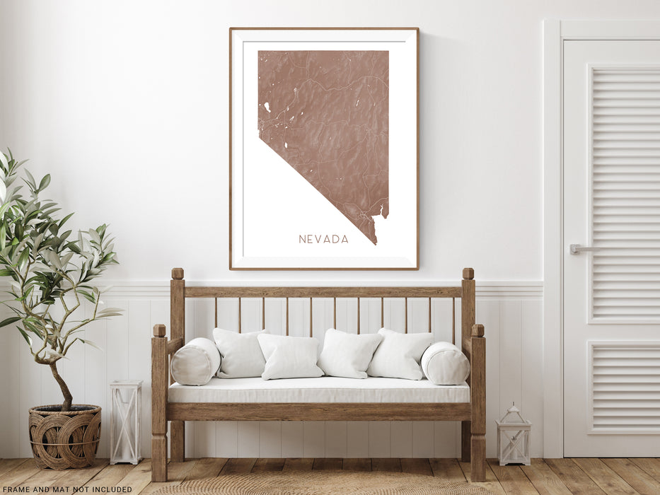 Nevada state map print with a topographic landscape design by Maps As Art.