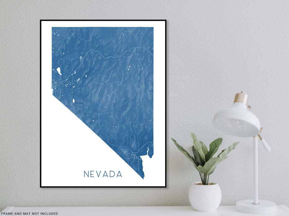 Nevada state map print with a topographic landscape design by Maps As Art.
