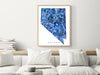 Nevada state map art print in blue shapes designed by Maps As Art.