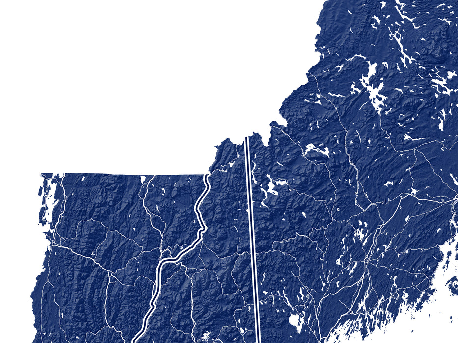 New England map print with a topographic landscape design by Maps As Art.