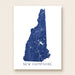 Map of New Hampshire in blue on a white background